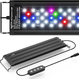 SEAOURA Led Aquarium Light for Plants-Full Spectrum Fish Tank Light with Timer Auto On/Off, Adjustable Brightness, White Blue Red Green Pink LEDs with Extendable Brackets for Freshwater (30-45cm)