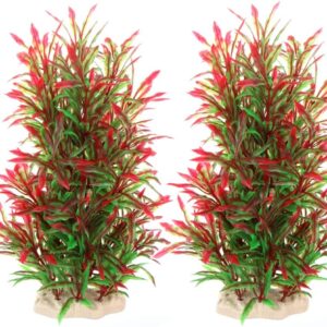 Large Aquarium Plants Artificial Plastic Fish Tank Plants Decoration Ornament Safe for All Fish 24cm x 8cm - 2 Pack Red