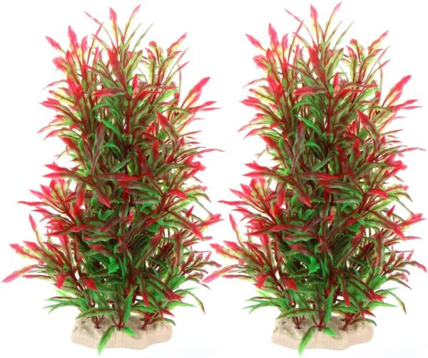 Large Aquarium Plants Artificial Plastic Fish Tank Plants Decoration Ornament Safe for All Fish 24cm x 8cm - 2 Pack Red