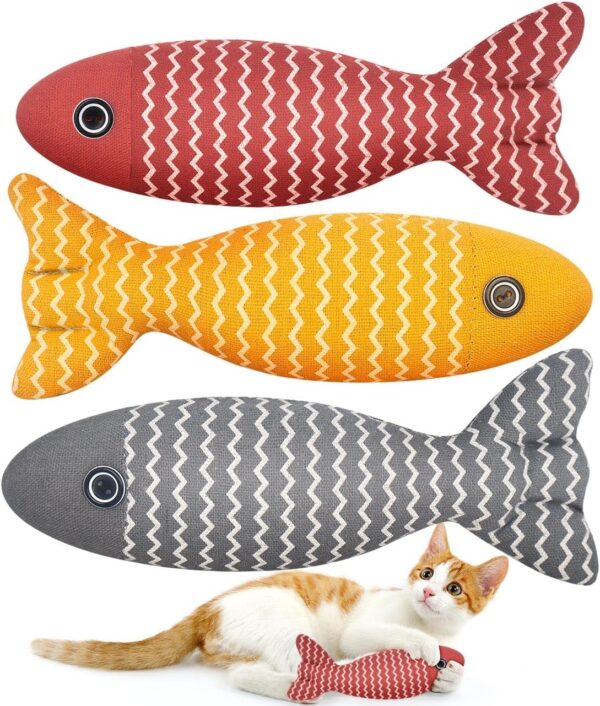 Aucenix Cat Catnip Toys Fish - Cat Nip Kicker Toy for Indoor Cats, Squeak Interactive Toys for All Breeds Kitten, 3 Pcs Plush Pillows Soft and Durable for Pet Teething, Chewing, Playing