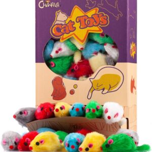 CHIWAVA 36PCS 4.1'' Furry Cat Toy Mice Rattle Small Mouse Kitten Interactive Play Assorted Color