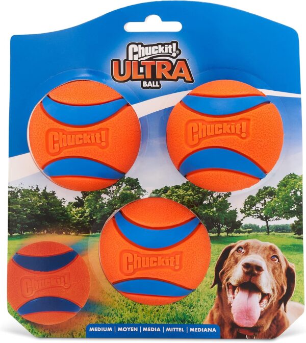 ChuckIt! Ultra Ball Dog Toy Ball Durable Rubber Dog Ball High Bounce Floating Chuck It Launcher Compatible Toy Balls For Dogs, 3 Pack, Medium