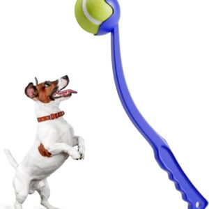 Dog Ball Launcher For Dogs Tennis Ball Thrower Small Dog Chase Fetch Game Toys Portable Ball Shooter Hands Free Pick Up & Throw Play Ball Chucker For Pet Exercise Blue