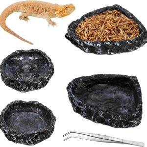 Frcctre 4 Pack Reptile Food Dish Bowl, Reptile Feeding Dish Water Bowl, Amphibian Reptile Breadworm Feeding Terrarium Bowl for Leopard Gecko Lizard Tortoise Frog Bearded Dragon Chameleon