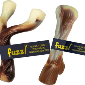 Fuzzl Ultra Tough Nylon Dog Chew Toy - Wishbone and Bone Beef Flavour - Tough Dog Toys for Extreme Chewers Dog Bone Long Lasting Dog Chew Toys for Aggressive Chewers Strong Dog Toy Durable Puppy Toys