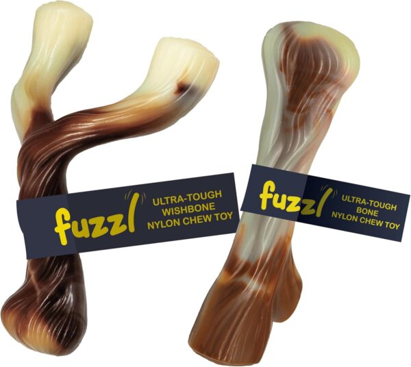 Fuzzl Ultra Tough Nylon Dog Chew Toy - Wishbone and Bone Beef Flavour - Tough Dog Toys for Extreme Chewers Dog Bone Long Lasting Dog Chew Toys for Aggressive Chewers Strong Dog Toy Durable Puppy Toys