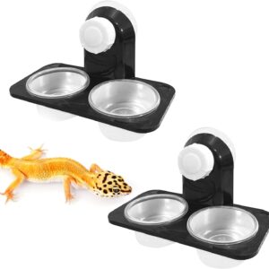 Jetisva 2pcs Reptile Water and Food Bowl Crested Gecko Feeding Ledge Plastic Suction Cup Reptile Water Dish Reptile Feeder for Lizard Chameleon Turtle Tortoise Snake Scorpion Centipede Fits Tank