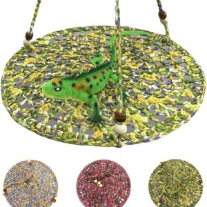 Kunyeah Reptile Hammock Swing Hanging Bed Hand-Woven Small Animal Hammock Pet Habitat Shelter Cotton Lizard Bed Cute Pet Supplies for Small Pet Sleeping Playing (Green)