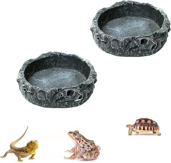 NA 2 Pcs Reptile Food Bowl, Reptile Feeder Pet Aquarium Ornament Terrarium Feeder, Resin Dish Lizard Feeder Food Bowl Rock Food Water Dish for Tortoise Lizard Chameleon Gecko