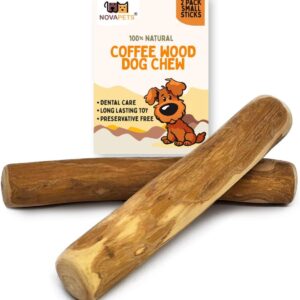 NOVAPETS Coffee Wood Dog Chew Stick for Small Dogs - Natural Dental Chewing Toy - Pack of 2 Size S