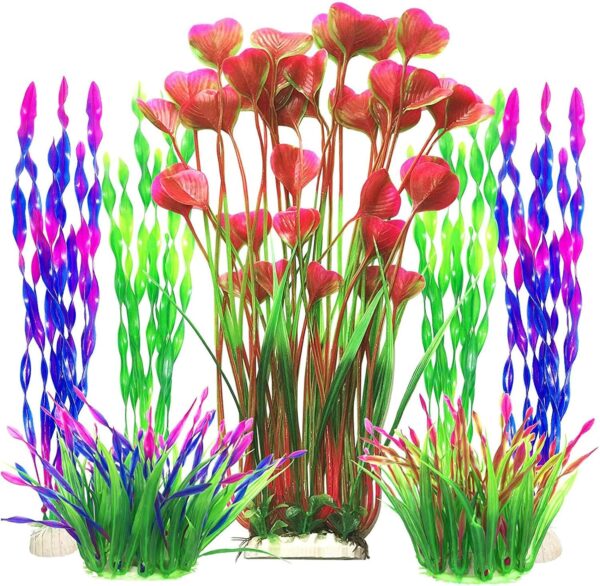 QIODAZOO Fish Tank Plants Artificial, 7 PCS Fish Artificial Aquatic Plants in Plastic Large Aquarium Decorations, Aquarium Vivid Plants Ornaments Colorful