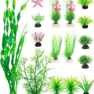 QZQ Artificial Aquarium Plants 16 Pack Fish Tank Decoration Plants with Ornament, Artificial Aquatic Plants Set Use for Fish Tanks Aquarium Decorations