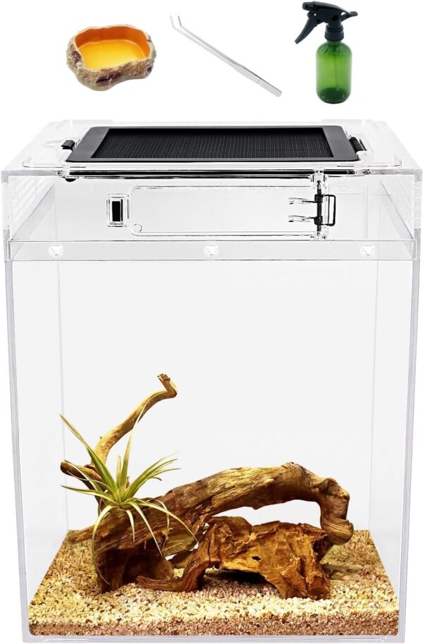 Reptileg Growth tall Terrarium set (PC), 8''*8''*11''with Top Sliding Door Screen Ventilation Reptile Terrariums for Snake, Frog,Insect,Tarantula,Hermit crab，Jumping spider,Iguana,Bearded dragon