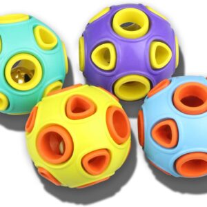 SCHITEC Dog Balls with Bell Sound, [4 Pack] Rubber Bouncy Fetch Ball for Puppies Small Dogs, 2” Interactive Pet Chew Toys