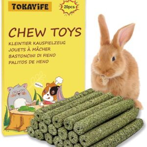 TOKAYIFE Rabbit Chew Toys, 210g Rabbit Treats Natural Timothy Hay Sticks Boredom Breakers for Rabbits, Chinchillas, Guinea Pigs, Hamster, Hedgehogs (20 pcs)