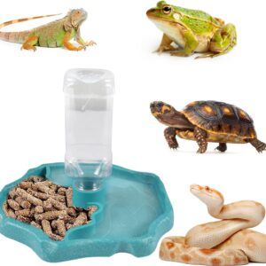 ZeYou Turtle Water Bowl, Reptile Turtle Feeding Bowl, Terrarium Water Bowl, Automated Reptile Drinking Bowl, Reptiles Accessories for Turtle, Lizard, Hamster, Snake (Blue)