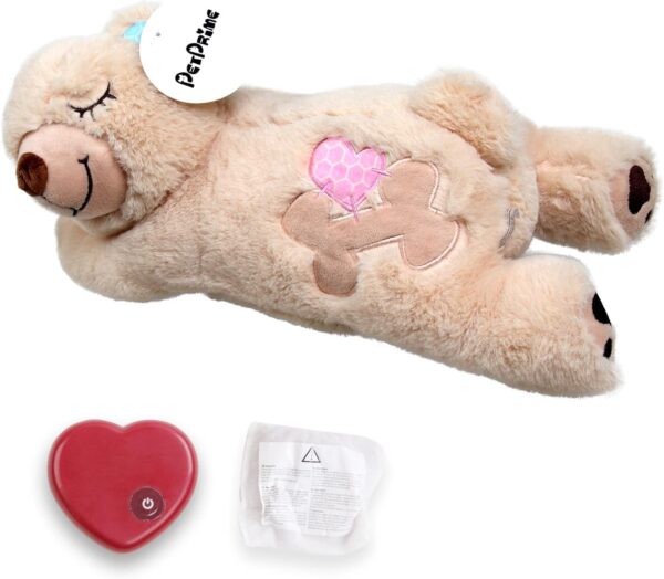 pet prime Snuggle Bear - Pet Plush Toy Heartbeat Plush Bear Kitty Toy Dog Comfort Toy