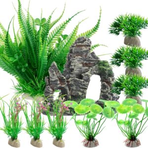 BAILMOLI Fish Tank Decorations, 10 PCS Aquarium Plants Green Fish Tank Plants Artificial Set Aquarium Ornaments Accessories