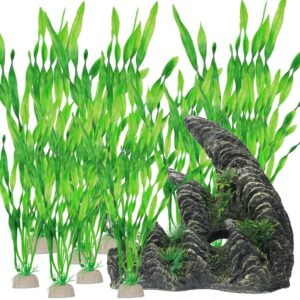 BEGONDIS 15 Pcs Aquarium Ornament Rock Cave Landscape, Green Seaweed Plastic Aquarium Ornament Aquatic Decoration Fish Tank Marine Decor Ornaments (Hill)