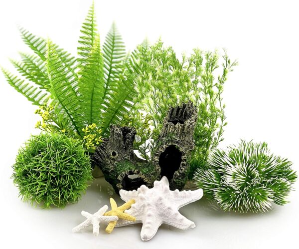 BEGONDIS Artificial Green Water Plants, Starfish Ornament Set, Fish Tank Aquarium Decorations, Made of Soft Plastic (starfish plant set 1)