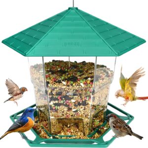 Bird Feeder for Outdoors, Bird Feeders Outside Hanging, Adjustable Feeder with Sturdy Wire and Roof, Wild Bird Seed Feeder Plastic Bird Feeder for Garden, Backyard, Terrace