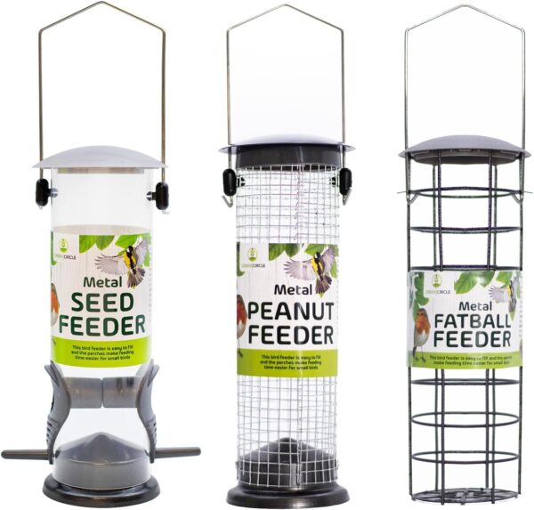 Bird Feeders Set of 3 - Bird Feeders for Small Birds, Bird Seed Feeder for Small Birds, Hanging Bird Feeders for Sunflower Hearts,Fat Balls,Niger Seed,Bird Food