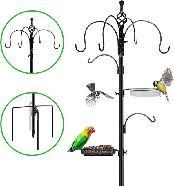 Bird Feeding Station,89 inches Wild Bird Feeder Pole with Water Bath Tray,Suet Feeder & Seed Tray, 6-Hook Bird Feeders Hanging Kit with 4-Prong Base,Metal Bird Feeder Station Heavy Duty for the Garden