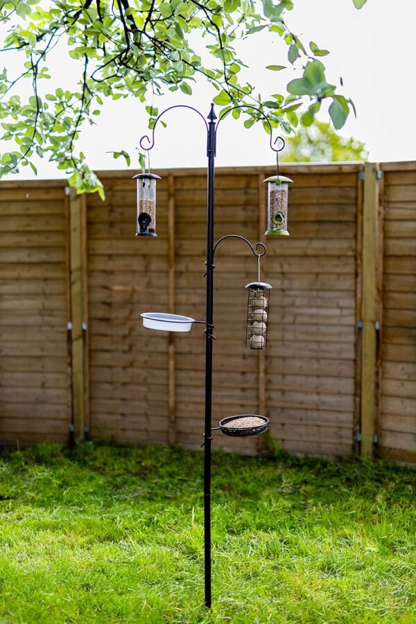 Garden Mile Traditional Style Garden 3 Arm Bird Feeding Station Complete Wild Bird Feeder 3 Hanging Brackets Water Dish Mesh Tray Bird Bath Steel Pole Outdoor Feeder Birds Bird Tables for the Garden