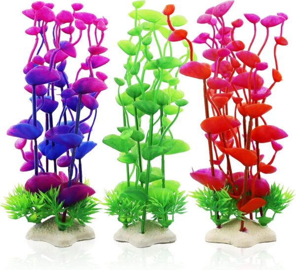 LAMXD 3 Pcs Artificial Aquarium Plants, Fish Tank Plants Decorations, Plastic Plants for Aquarium Fish Tanks, Faux Tall Aquatic Water Plants Artificial Ornaments for All Fish - 3 Colors
