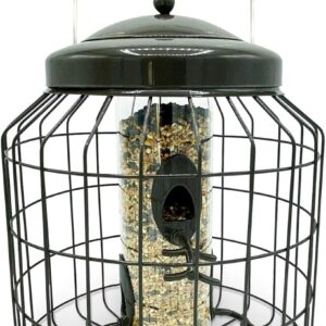 Large Heavy Duty Squirrel Proof Bird Feeder for Wild Seed Feed Mix Outdoor Garden use - Mocha Brown - with Strong Galvanised Metal Cage to Deter Squirrels & Large Birds