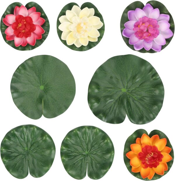 MENGON Artificial Lotus Floating Water Lilies Natural Artificial Plants Flowers Lotus Leaves Lotus Blossom 5 Colors Pond Fountain Garden Pool Fish Pond Aquarium Decoration