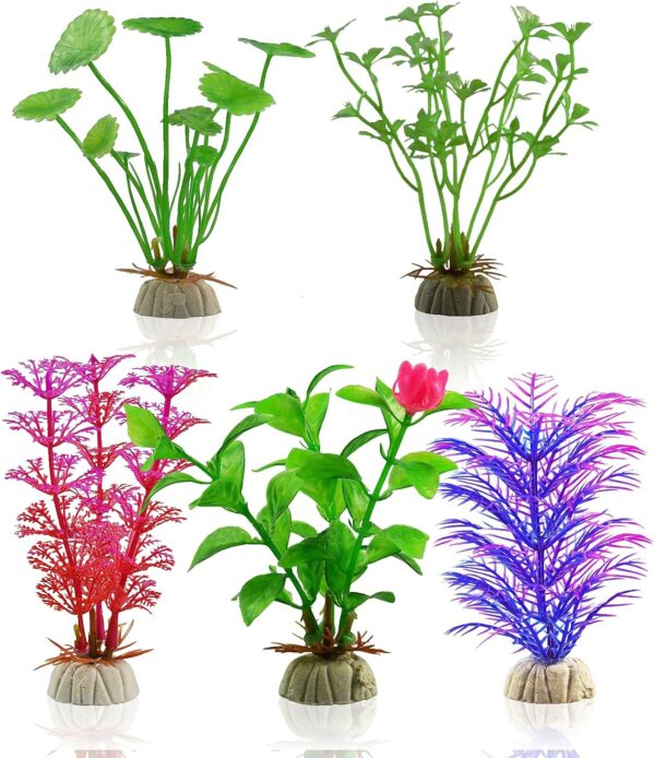 MHYMX Aquarium Decoration, 5PCS Fish Tank Plants Artificial Aquarium Plants Colourful Fish Tank Decorations Underwater Plastic Aquarium Ornaments for Aquariums