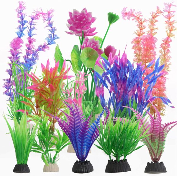 Taasmoog Artificial Fish Tank Plants - 13 Pack Aquarium Plants - Simulation of Aquatic Plants for Fish Tank - Artificial Plastic Water Plants for Home and Office - Multiple Colors