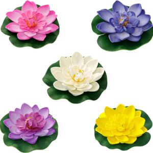 Tsling 5 Pcs Artificial Foam Lotus Flower,Fake Water Lily Plants for Ponds Ornaments,Floating Lotus Flower Pads,Water Lillies Lotus for Outdoor Decoration Aquarium Pool Patio Fountain