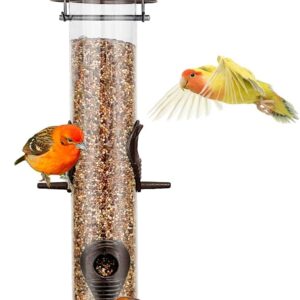 Urban Deco Metal Bird Feeder Tube Hanging Feeders Wild Bird Seed Feeder Heavy Duty Metal 6 Port Bird Feeders with Steel Hanger Weatherproof and Water Resistant Great for Attracting Birds (Coffee)