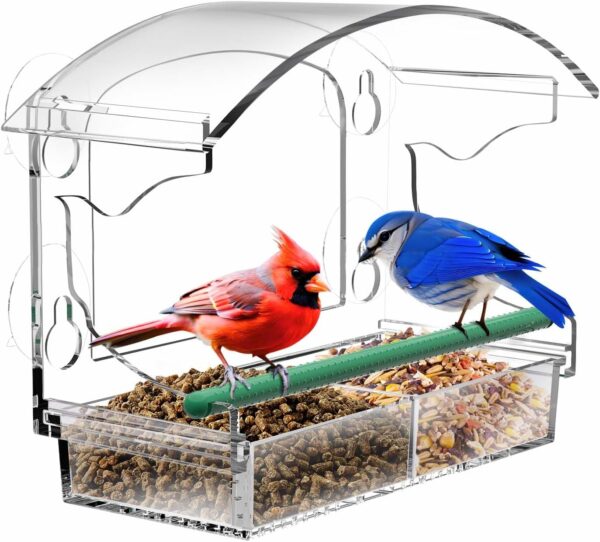 Window Bird Feeders with 4 Strong Suction Cups and Detachable Seed Tray for Small Birds only, BPYOT Acrylic Clear Bird Feeders are Unique Gardening Gifts for Elderly Grandpa/Grandma/Grandparents