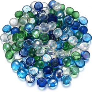 YITYDaMai 1KG Mixed Color Glass Pebbles, Decorative Clear Flat Round Glass Beads Stones Marbles for Vase Garden Plant Pots Flowerpot Aquarium Filler Decorations