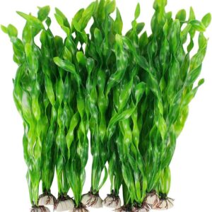 Yitaocity 10Pcs Large Artificial Fake Plastic Plants 12 Inch Tall Seaweed Water Plants for Fish Tank Aquarium Decorations (Green)