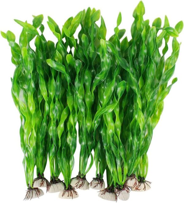 Yitaocity 10Pcs Large Artificial Fake Plastic Plants 12 Inch Tall Seaweed Water Plants for Fish Tank Aquarium Decorations (Green)