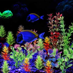 YuChiSX 19 Pieces Fish Tank Decorations Decor Set, Artificial Aquatic Plants, Plastic Plants Decorative Fish for Home Aquarium, Vivid Underwater Simulation Grass Landscape Ornament