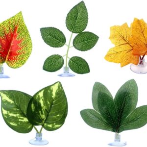 ZONADAH 5 Pcs Plastic Artificial Plant Leaf with Suction Cup Fish Tank Betta Hammock Bed Leaf Fish Tank Leaves Decorations Ornaments for Betta Aquarium Fish Tank