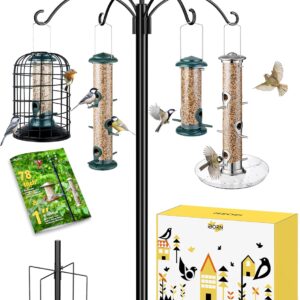 iBorn Bird Feeders Hanging Station 87Inch Wild Bird Feeding Station Stand Heavy Duty For Feeders Hanging, 1 Inch Thickness Pole, 4-Hooks,5-Prong Pole Stabilizer(Bird Feeders NOT Included)