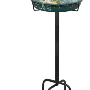 Giyiprpi 28In Freestanding Birdbaths Bowl Outdoor, Free Standing Garden Bird Bath Bird Feeder Bowl with Metal Stake, Detachable Decoration Spa Birdfeeder for Garden Patio Yard Lawn, 4 Spiky Feet… (B)