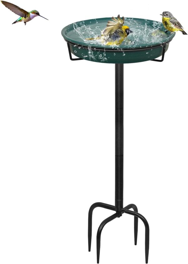 Giyiprpi 28In Freestanding Birdbaths Bowl Outdoor, Free Standing Garden Bird Bath Bird Feeder Bowl with Metal Stake, Detachable Decoration Spa Birdfeeder for Garden Patio Yard Lawn, 4 Spiky Feet… (B)