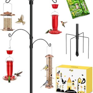 iBorn Bird Feeder Pole 1 Inch Thickness Pole Wild Bird Feeding Station Stand Shepard Hook for Bird Feeders, with 2Top Hooks& 2 Adjustable Hooks,5-Prong Pole Stabilizer(Bird Feeders NOT Included)