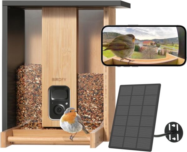 Birdfy Upgraded Bird Feeder Camera, Auto Record Bird Videos, Identify & Notify in Time, Bamboo Bird Feeders, Bird Box Camera Solar Powered, Bird Watching, Birthday Gifts for Mum Dad Bird Lovers