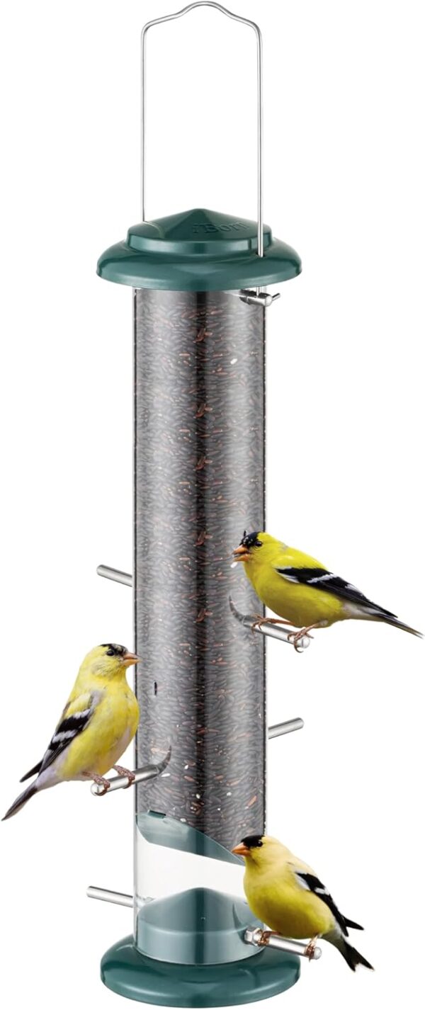 iBorn Metal Bird Feeder Nyger Niger Seed Feeder for Finch Goldfinch Thistle Seed Wild Bird Feeder Hanging Metal 14 Inch Green