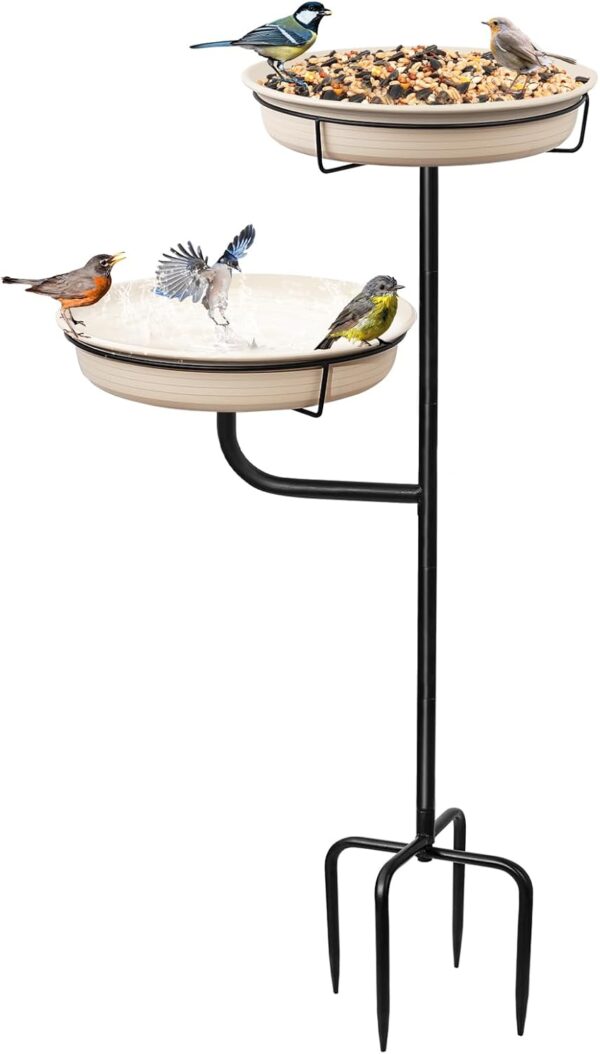 Giyiprpi Freestanding Birdbaths Bowl Outdoor, Free Standing Garden Bird Bath Bird Feeder & Bird Bath Bowl, Detachable Decoration Spa Birdfeeder for Garden Patio Yard Lawn, 4 Spiky Metal Stake (C)