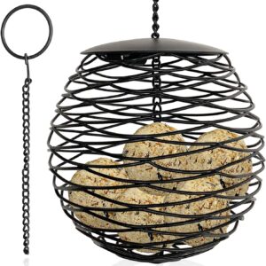 Zeqeey Fat Ball Birds Feeder Large Capacity Hanging Wild Bird Holder for Finch Cardinal Woodpecker Sparrow Robin, Diameter 13cm, Metal, Black