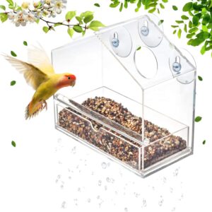 Display4top Outside Acrylic Balcony Window Bird Feeder with Drain Holes, Removable Tray, Super Strong Suction Cups,High Seed Capacity, Great Gift,Easy to Clean (20 x 18.5 x 10cm)